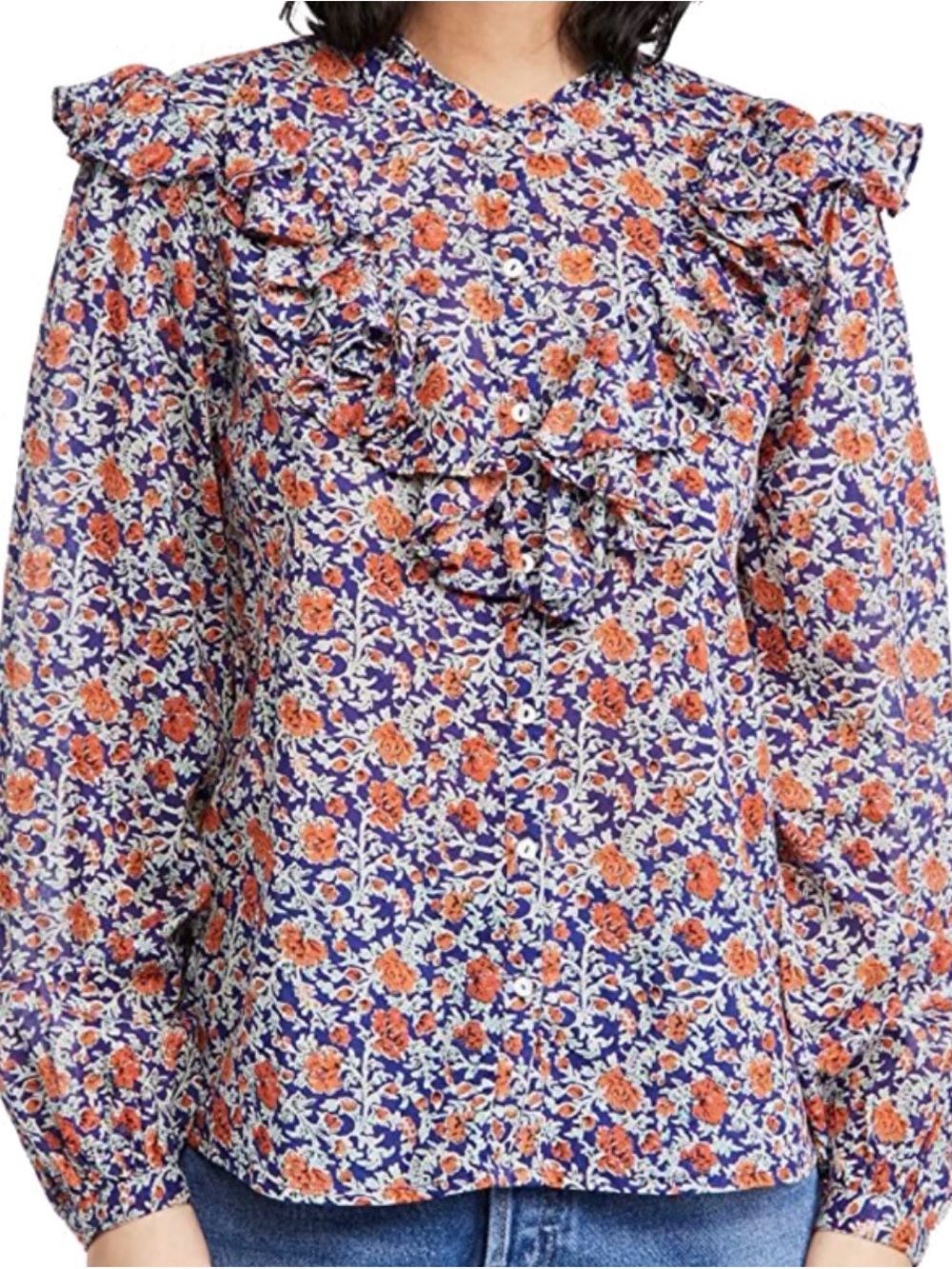 Banjanan Navy Blouse with Orange Floral Print